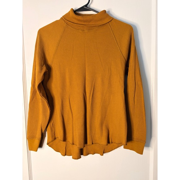 Everlane Sweaters - Everlane Organic Cotton Waffle Knit Turtleneck Mustard Yellow Lettuce Hem M